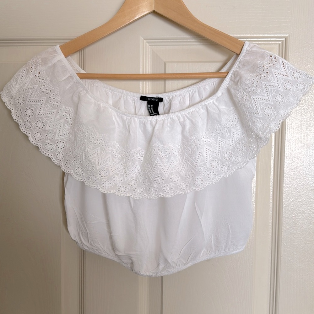 Sheer lace off shoulder crop top